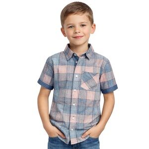 Ben Sherman Boys Plaid Short Sleeve Button Down Shirt Size 7